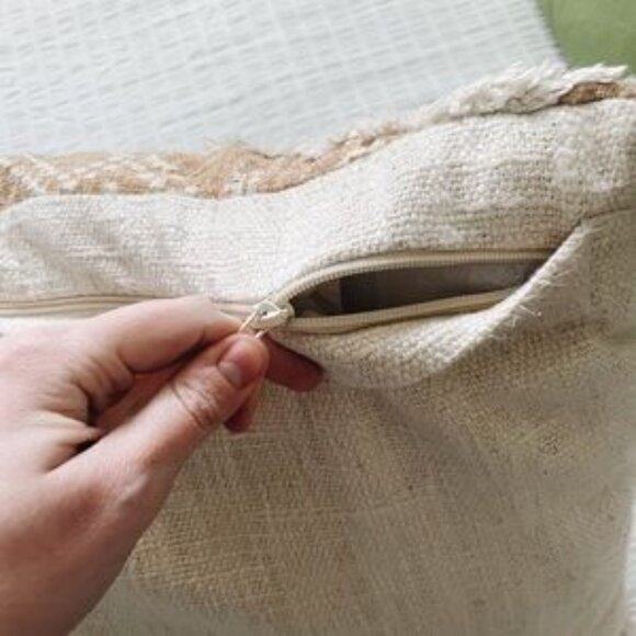 COPY - Mustard Yellow & Cream Boho Rectangular Throw Pillow - Picture 4 of 5